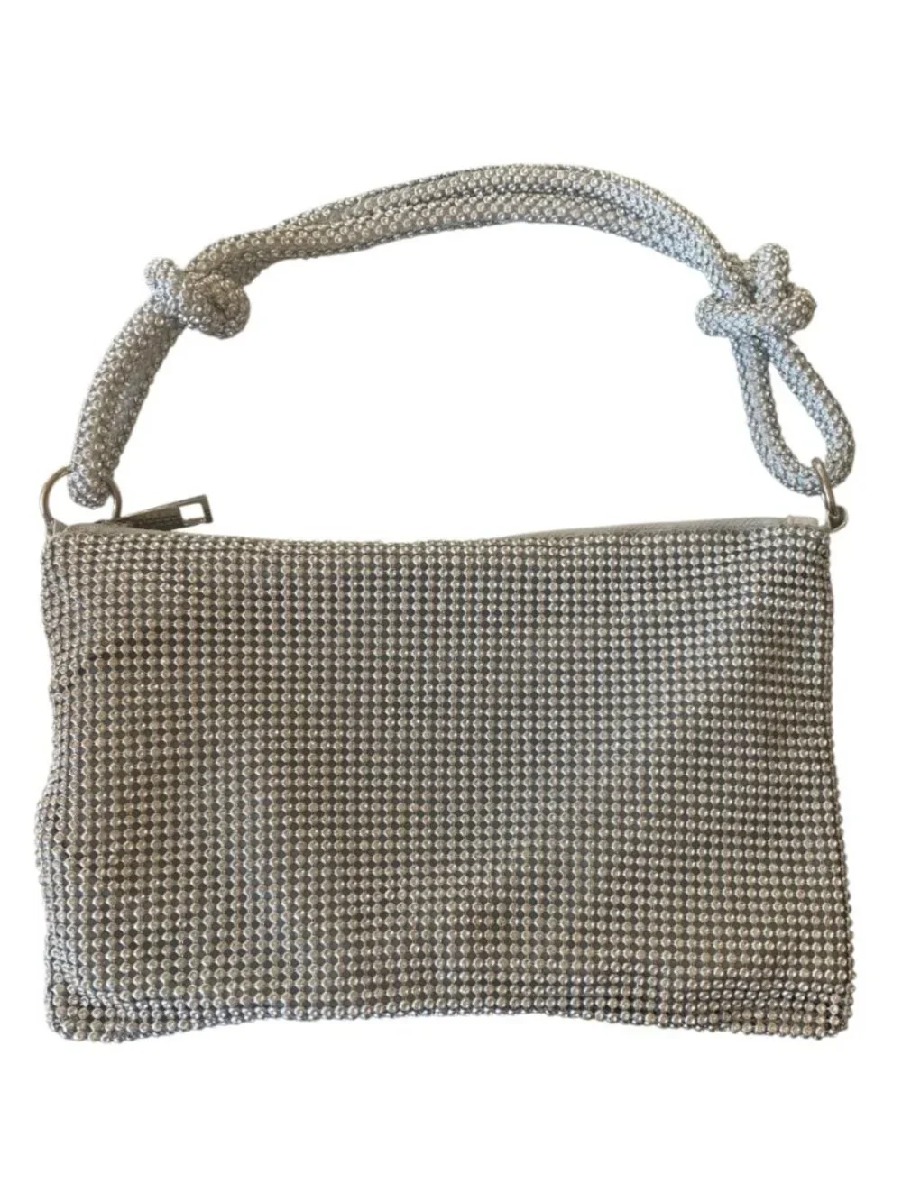 UNBRANDED Silver Rhinestone Small Bedazzled Evening Baguette Style Bag Purse